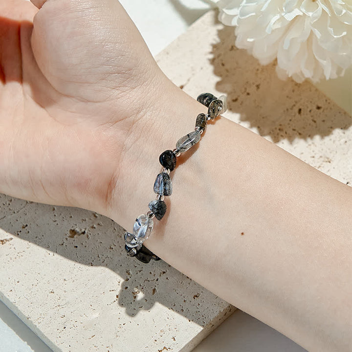 Bracciale Olivenorma in perle di quarzo nero naturale rutilato 
