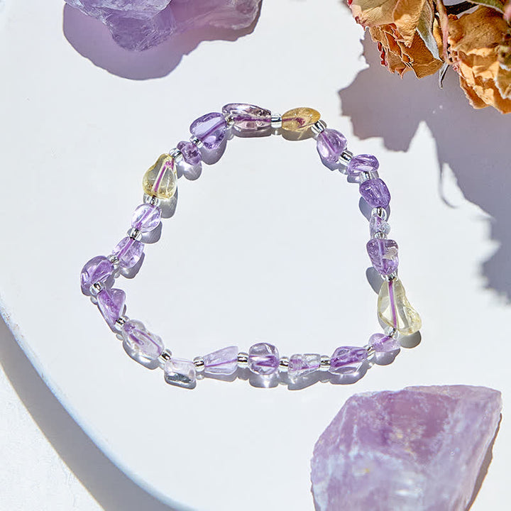 Braccialetto di perline di citrino e lepidolite naturale Olivenorma 