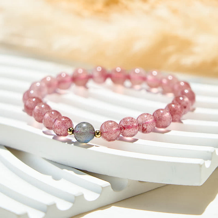 Bracciale con perline di labradorite e quarzo fragola naturale Olivenorma 