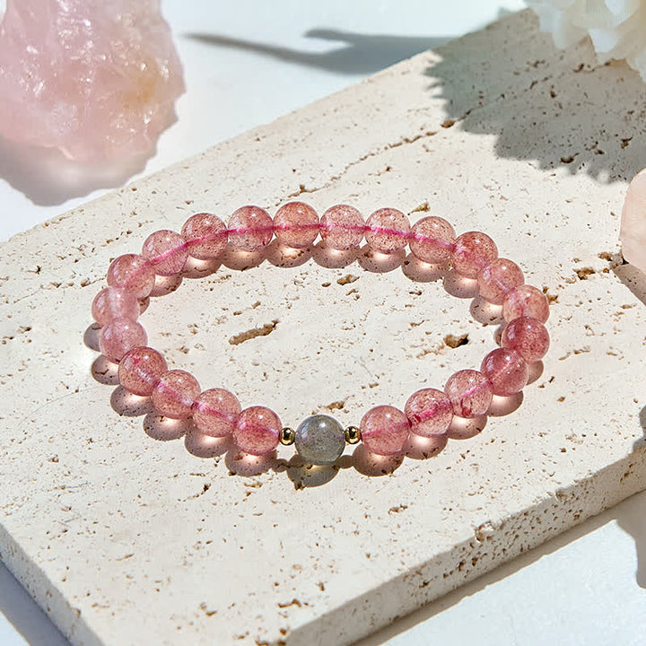 Bracciale con perline di labradorite e quarzo fragola naturale Olivenorma 
