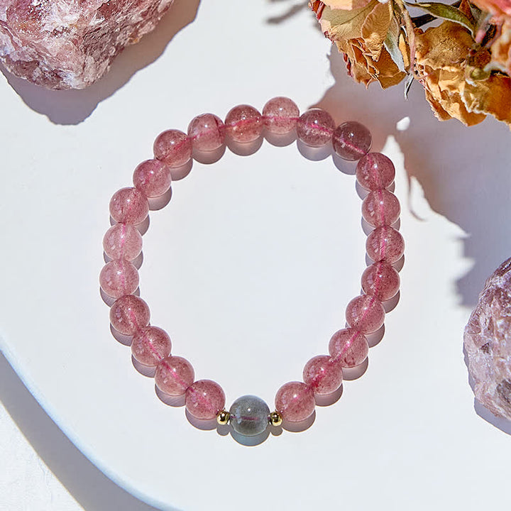 Bracciale con perline di labradorite e quarzo fragola naturale Olivenorma 