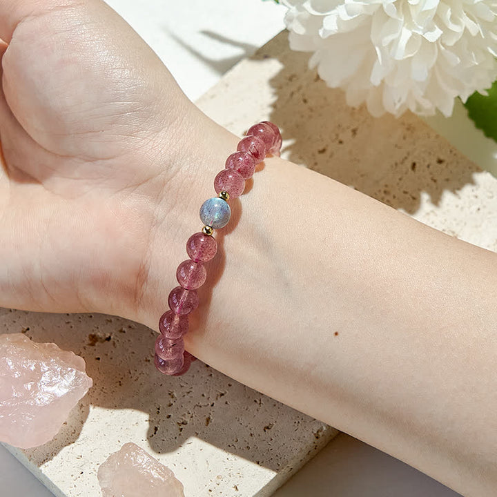 Bracciale con perline di labradorite e quarzo fragola naturale Olivenorma 