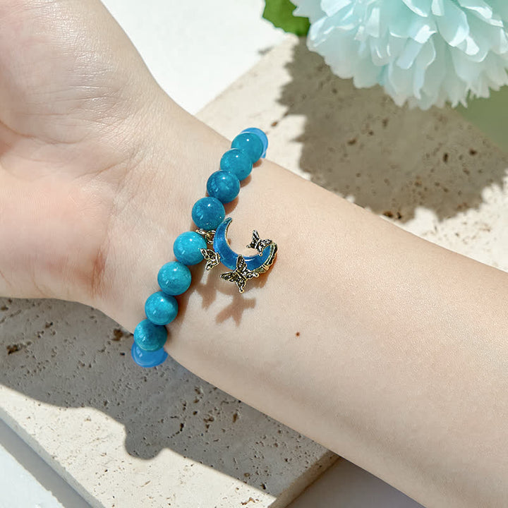 Bracciale di perline in apatite blu naturale Olivenorma e acquamarina 