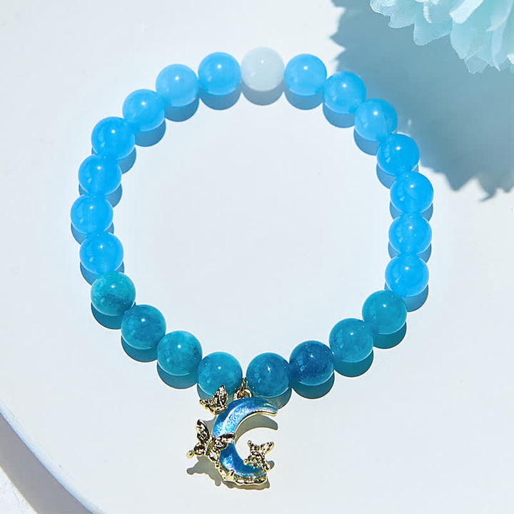 Bracciale di perline in apatite blu naturale Olivenorma e acquamarina 