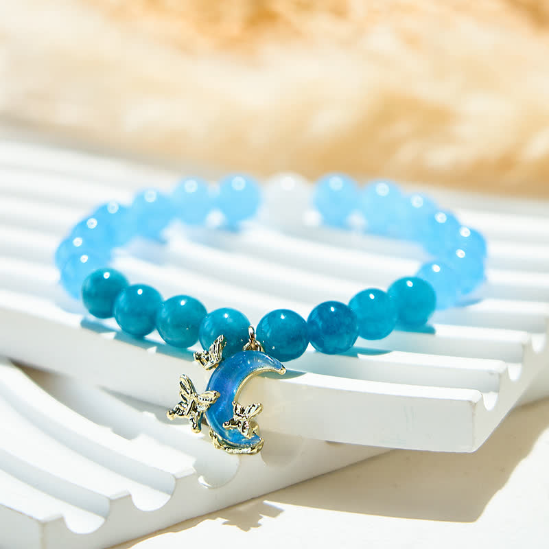 Bracciale di perline in apatite blu naturale Olivenorma e acquamarina 
