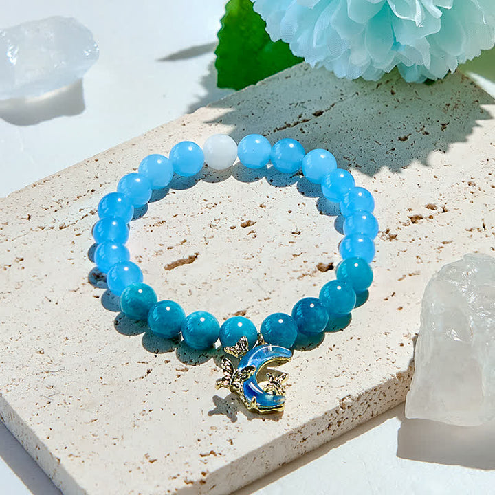 Bracciale di perline in apatite blu naturale Olivenorma e acquamarina 
