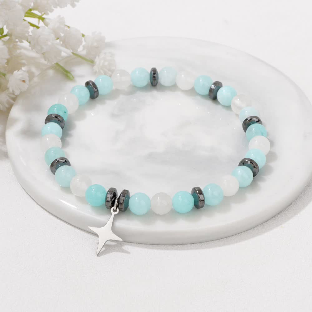 Bracciale con ciondolo a forma di stella con perline in pietra naturale Olivenorma