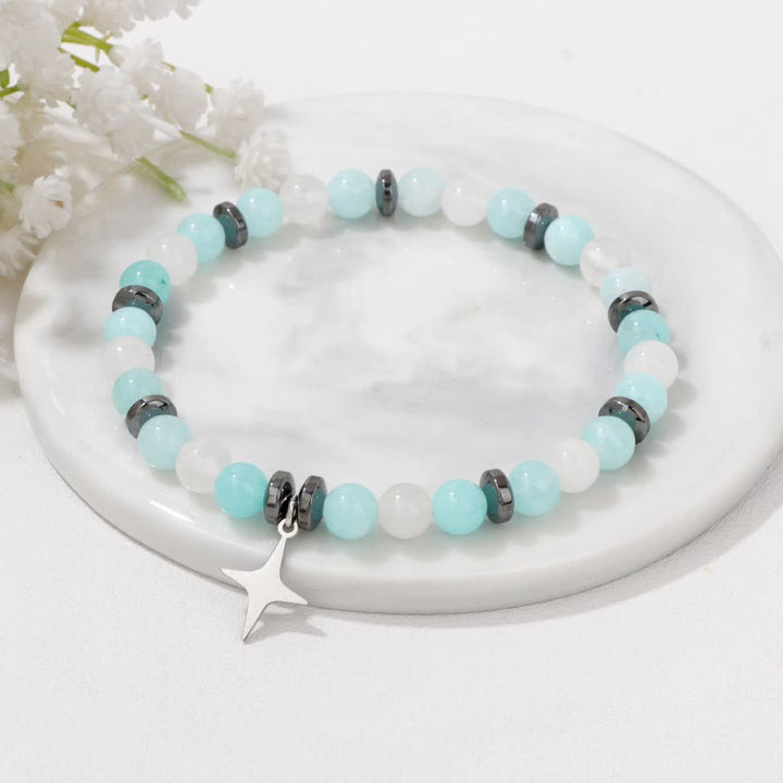 Bracciale con ciondolo a forma di stella con perline in pietra naturale Olivenorma