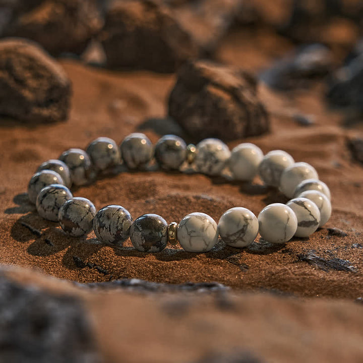 Bracciale Olivenorma con perline di ossidiana fiocco di neve turchese bianco 