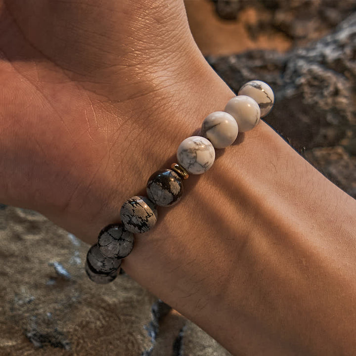 Bracciale Olivenorma con perline di ossidiana fiocco di neve turchese bianco 