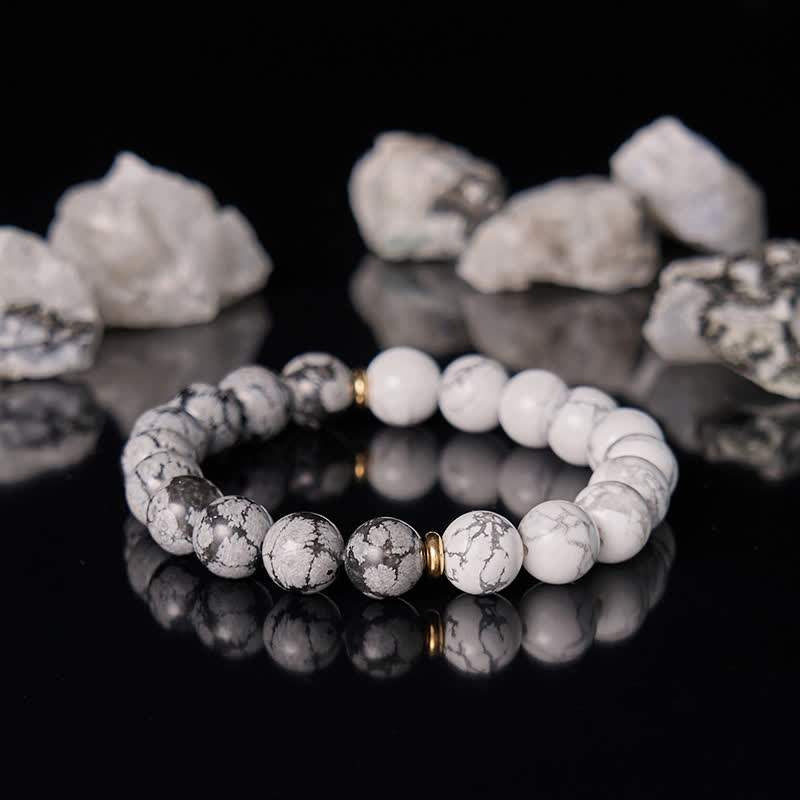 Bracciale Olivenorma con perline di ossidiana fiocco di neve turchese bianco 