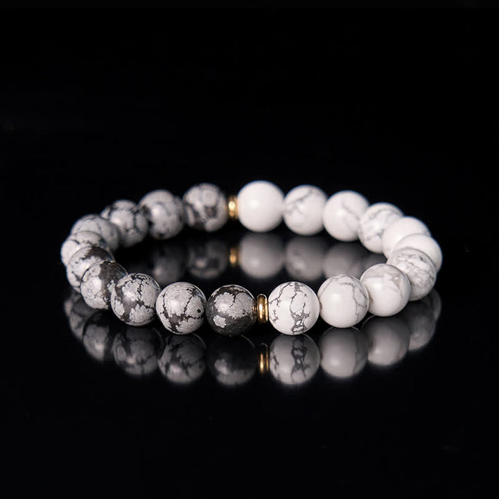 Bracciale Olivenorma con perline di ossidiana fiocco di neve turchese bianco 