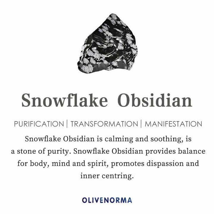 Braccialetto di perline di ossidiana con fiocco di neve e cristallo trasparente di Olivenorma Obsidian 
