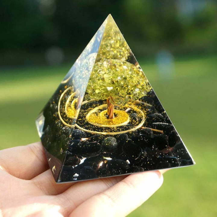Olivenorma Peridoto con Ossidiana Albero della Vita Reiki Orgone Piramide 