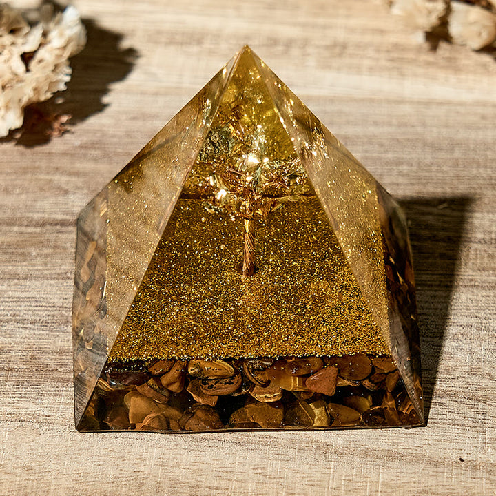 Olivenorma Piramide di energia organica curativa naturale con occhio di tigre