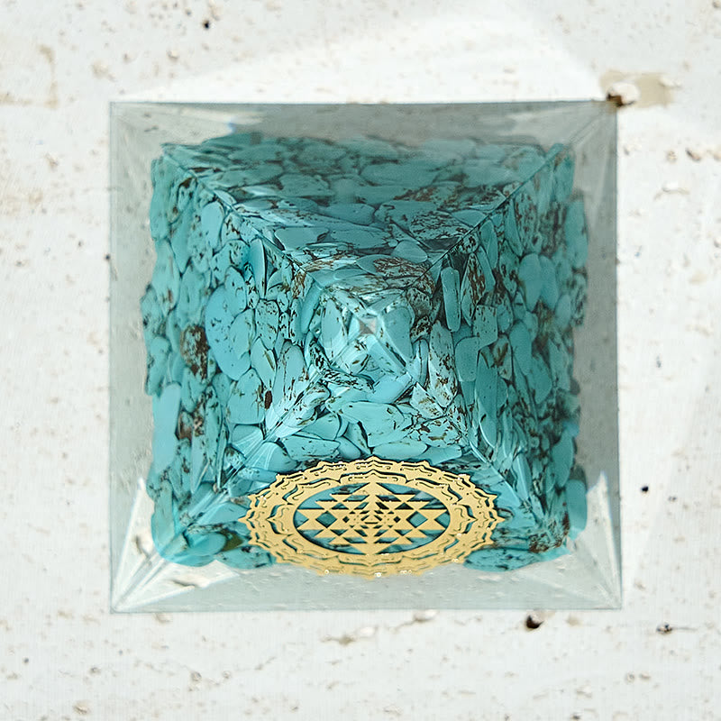 Olivenorma Fiore della Vita Turchese Ottimismo Orgone Piramide