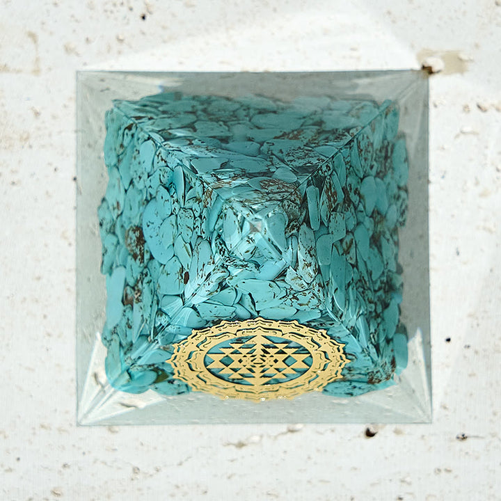 Olivenorma Fiore della Vita Turchese Ottimismo Orgone Piramide