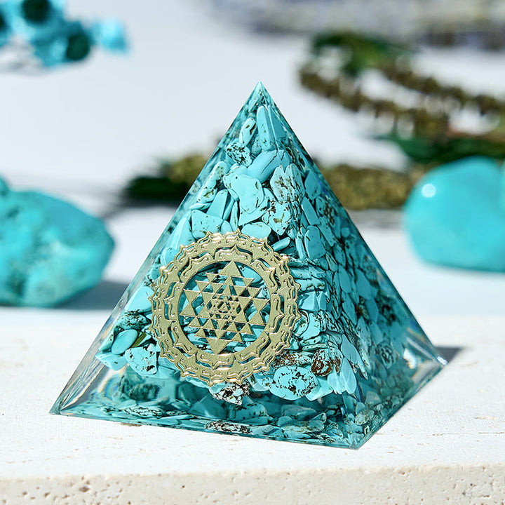 Olivenorma Fiore della Vita Turchese Ottimismo Orgone Piramide