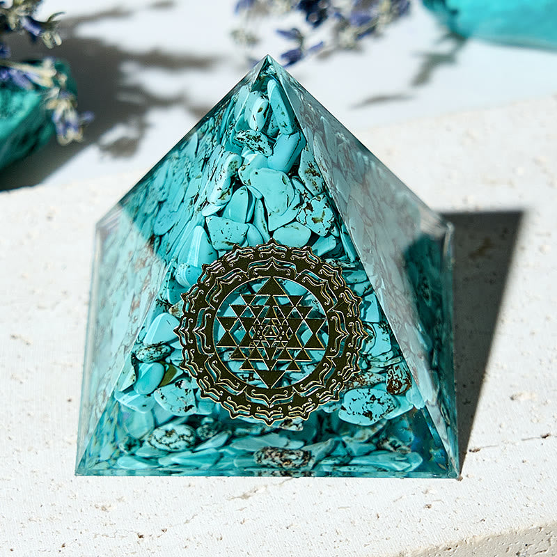 Olivenorma Fiore della Vita Turchese Ottimismo Orgone Piramide