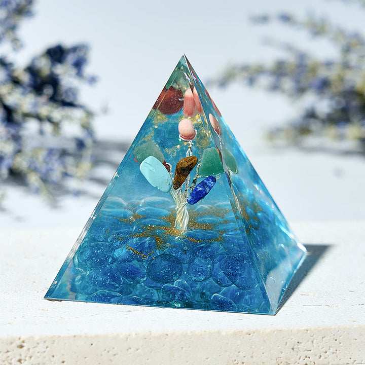 Olivenorma Albero della Vita Acquamarina Chakra Energia Orgone Piramide