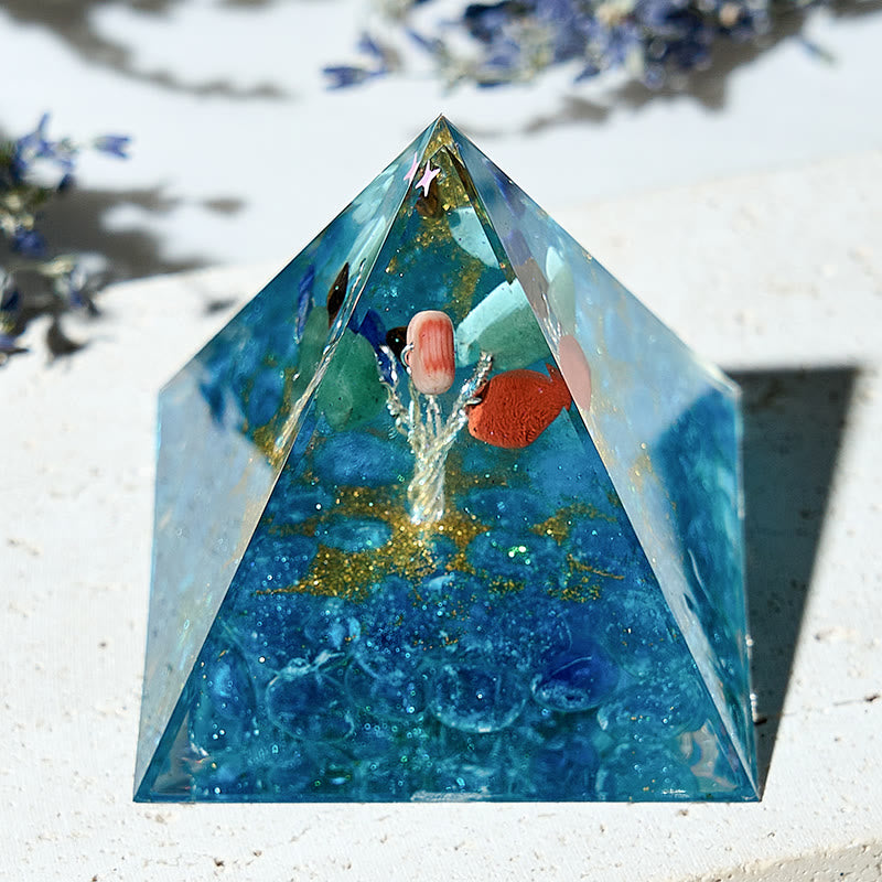 Olivenorma Albero della Vita Acquamarina Chakra Energia Orgone Piramide