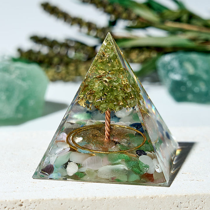 Olivenorma Albero della Vita Peridoto Cristallo Curativo Orgone Piramide
