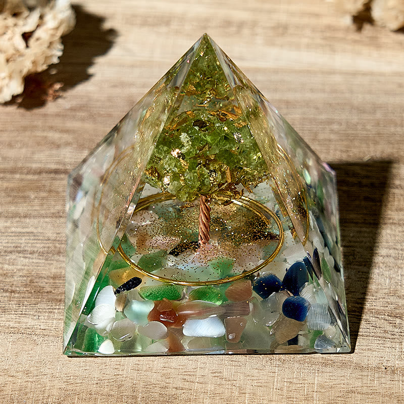 Olivenorma Albero della Vita Peridoto Cristallo Curativo Orgone Piramide