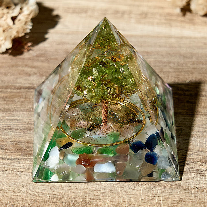 Olivenorma Albero della Vita Peridoto Cristallo Curativo Orgone Piramide