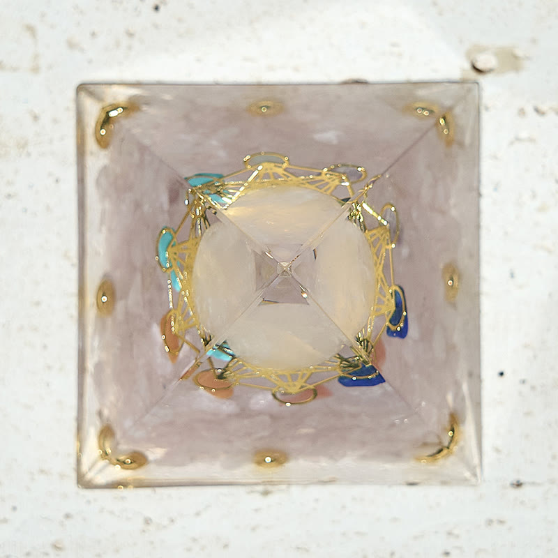 Cubo di Metatron Olivenorma con piramide di cristallo orgonico a 7 chakra
