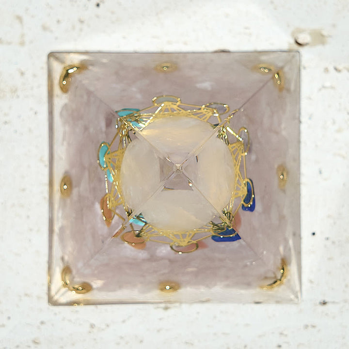 Cubo di Metatron Olivenorma con piramide di cristallo orgonico a 7 chakra