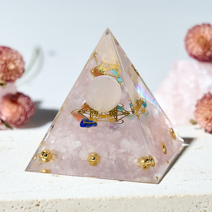 Cubo di Metatron Olivenorma con piramide di cristallo orgonico a 7 chakra