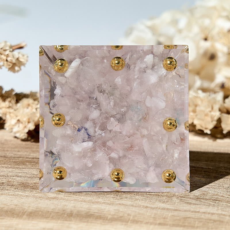 Cubo di Metatron Olivenorma con piramide di cristallo orgonico a 7 chakra