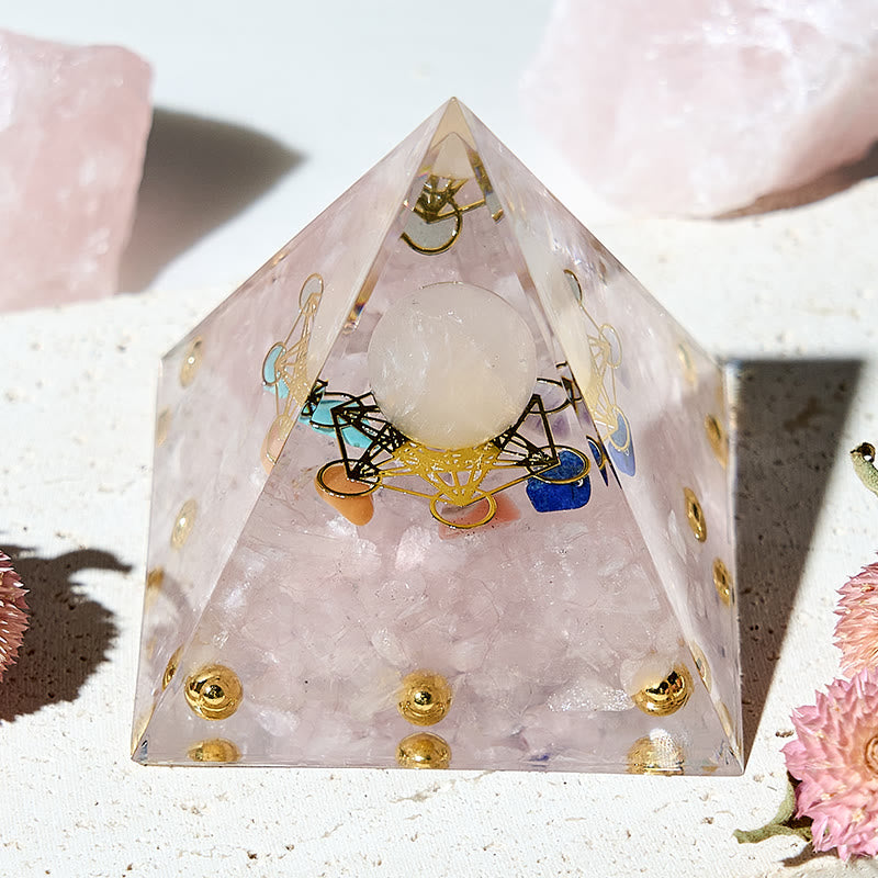 Cubo di Metatron Olivenorma con piramide di cristallo orgonico a 7 chakra