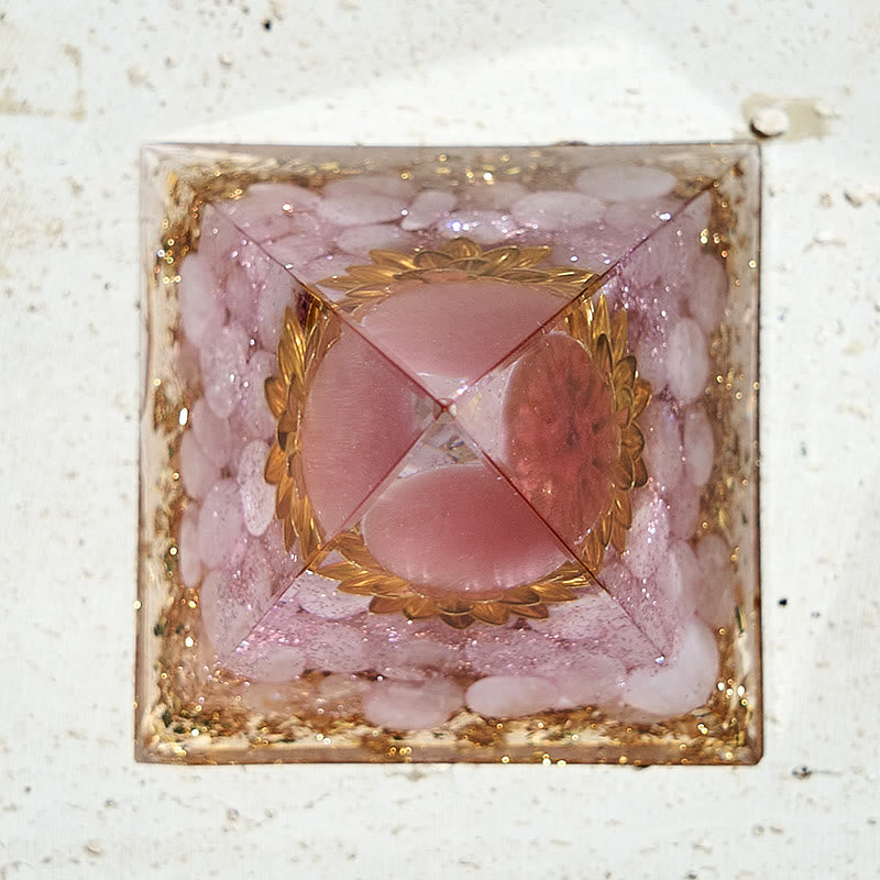 Piramide di orgone curativa al quarzo rosa Olivenorma Lotus