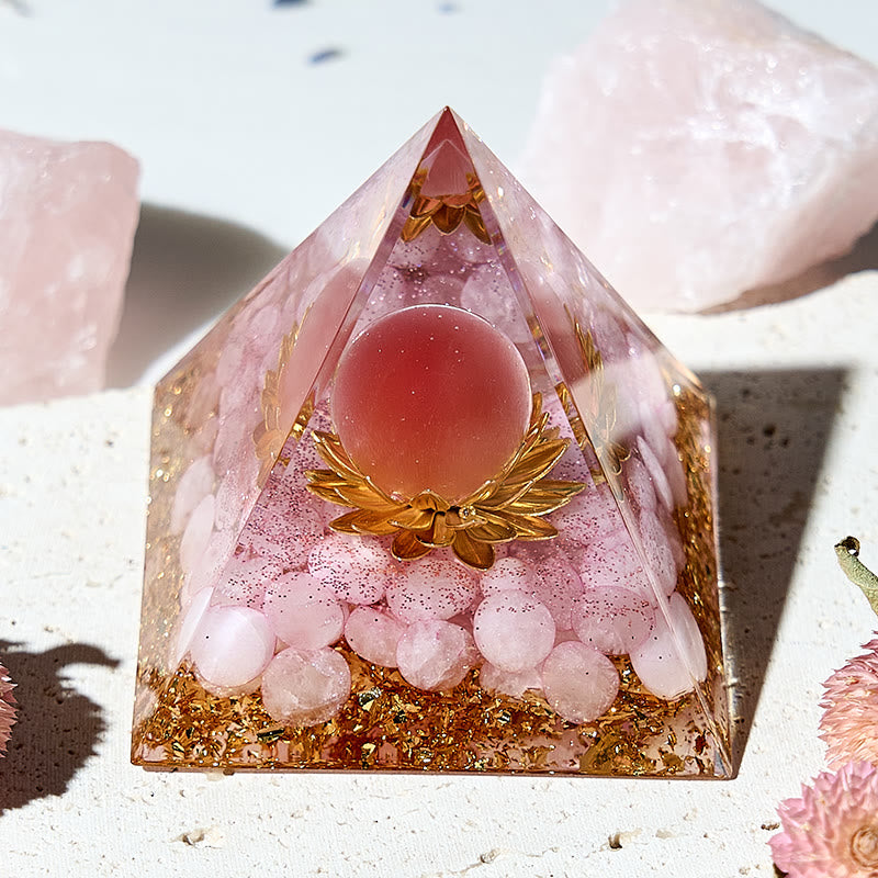 Piramide di orgone curativa al quarzo rosa Olivenorma Lotus