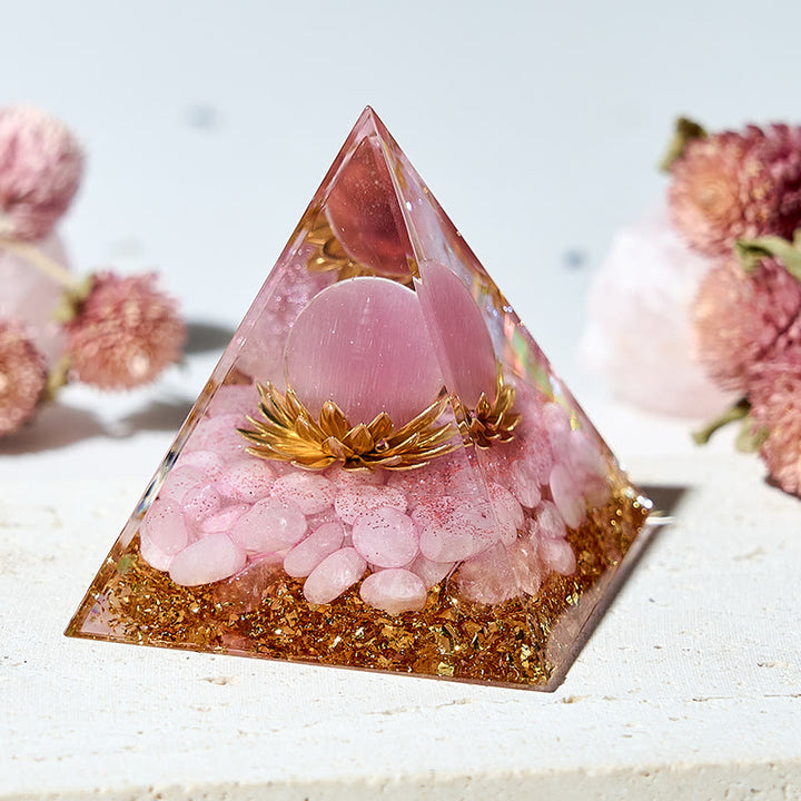 Piramide di orgone curativa al quarzo rosa Olivenorma Lotus