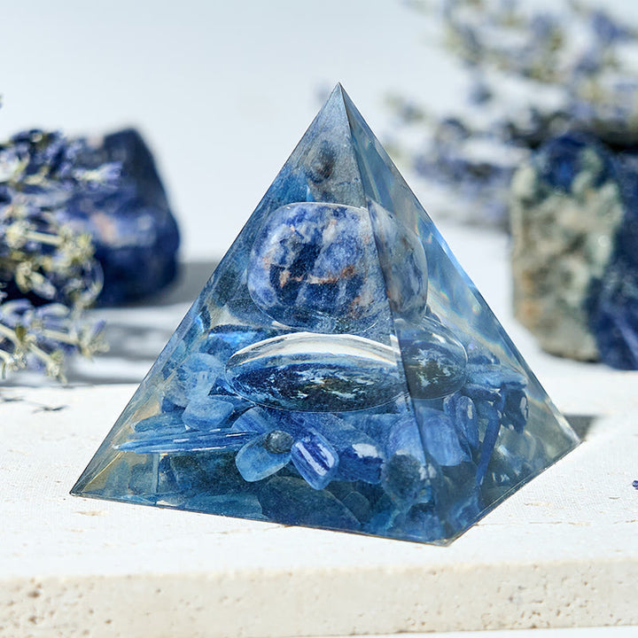 Olivenorma Piramide di Orgone di Terra Blu di Cianite e Sodalite Autentica