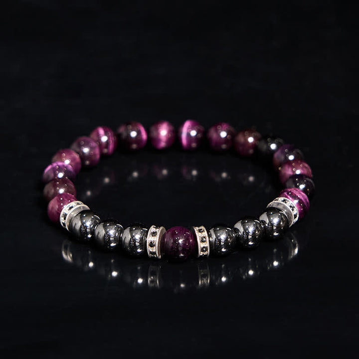 Bracciale Olivenorma in perline di occhio di tigre rosa ematite naturale 