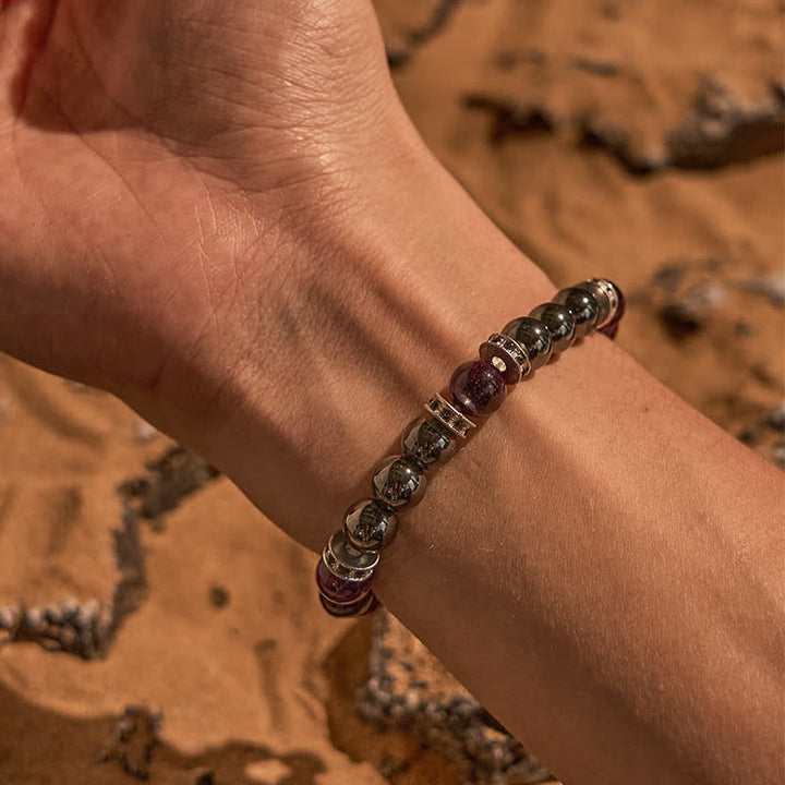 Bracciale Olivenorma in perline di occhio di tigre rosa ematite naturale 