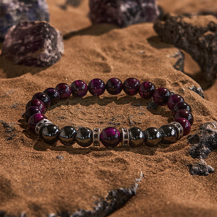 Bracciale Olivenorma in perline di occhio di tigre rosa ematite naturale 