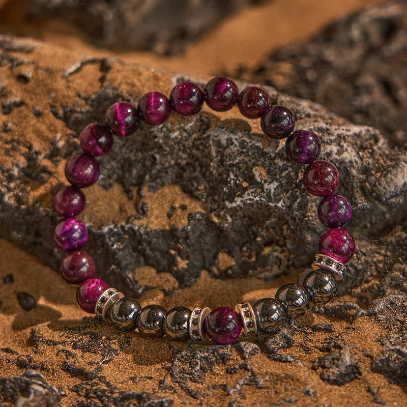 Bracciale Olivenorma in perline di occhio di tigre rosa ematite naturale 