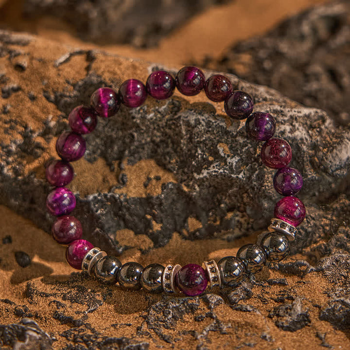 Bracciale Olivenorma in perline di occhio di tigre rosa ematite naturale 