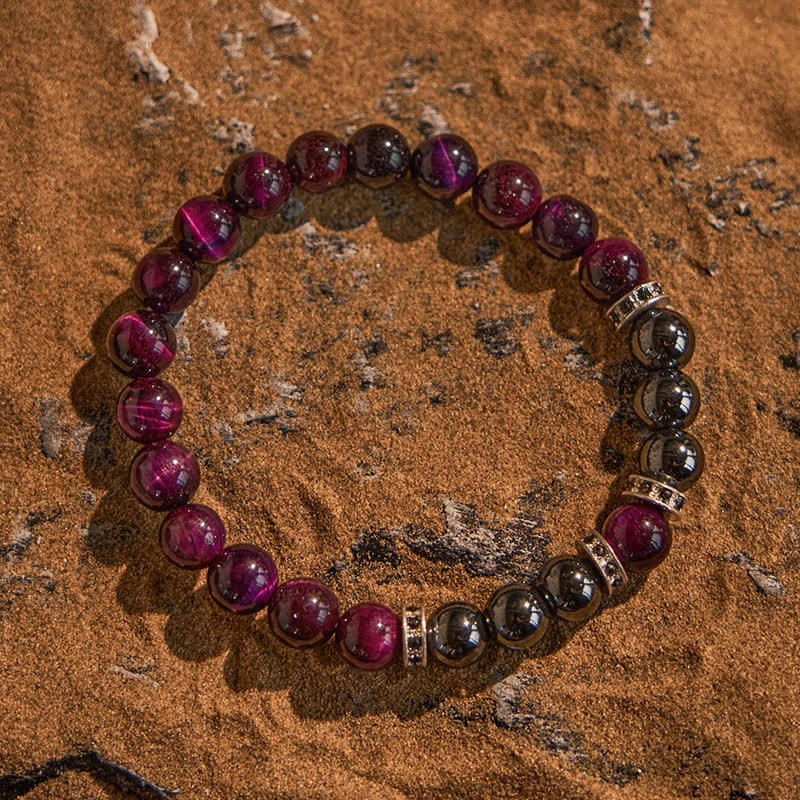 Bracciale Olivenorma in perline di occhio di tigre rosa ematite naturale 
