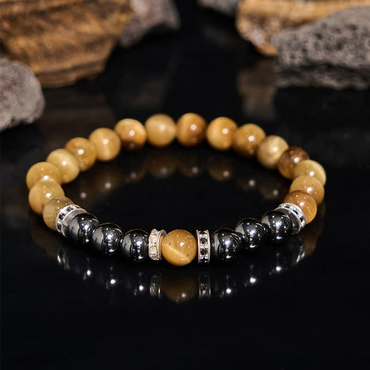 Bracciale da uomo Olivenorma in perline di occhio di tigre in ematite naturale 