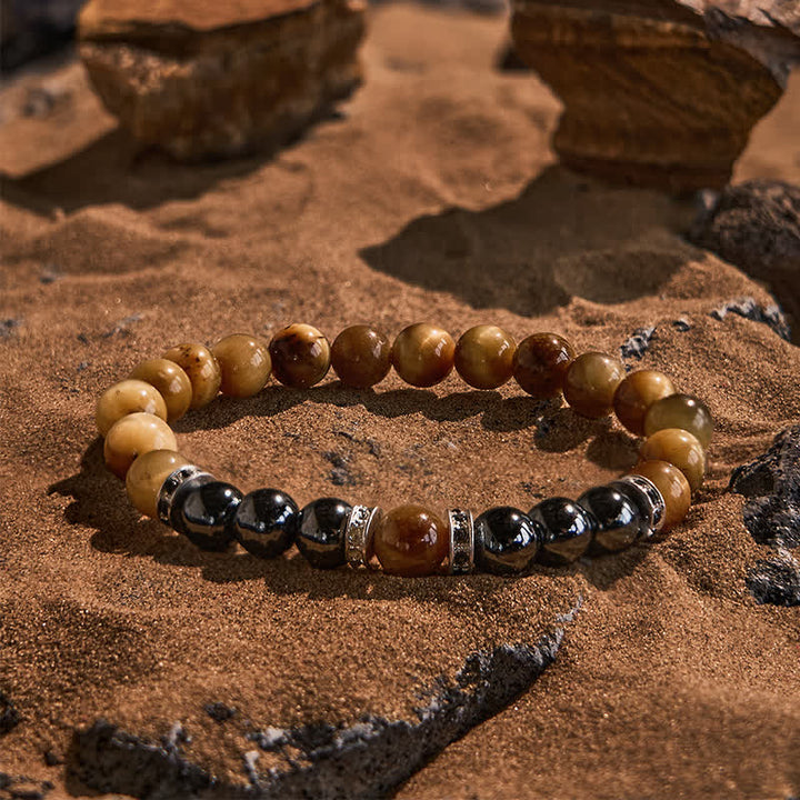 Bracciale da uomo Olivenorma in perline di occhio di tigre in ematite naturale 