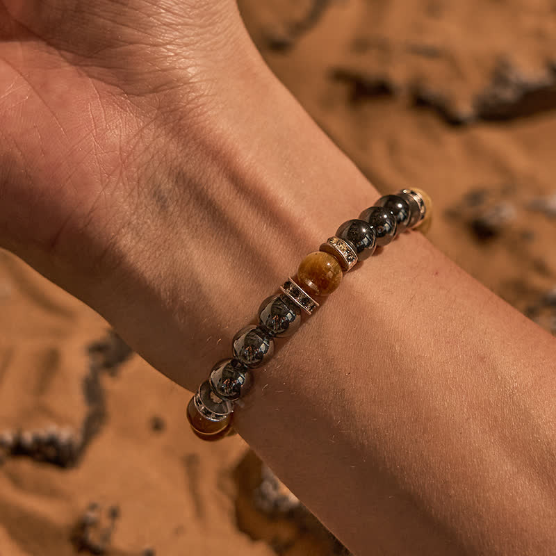 Bracciale da uomo Olivenorma in perline di occhio di tigre in ematite naturale 