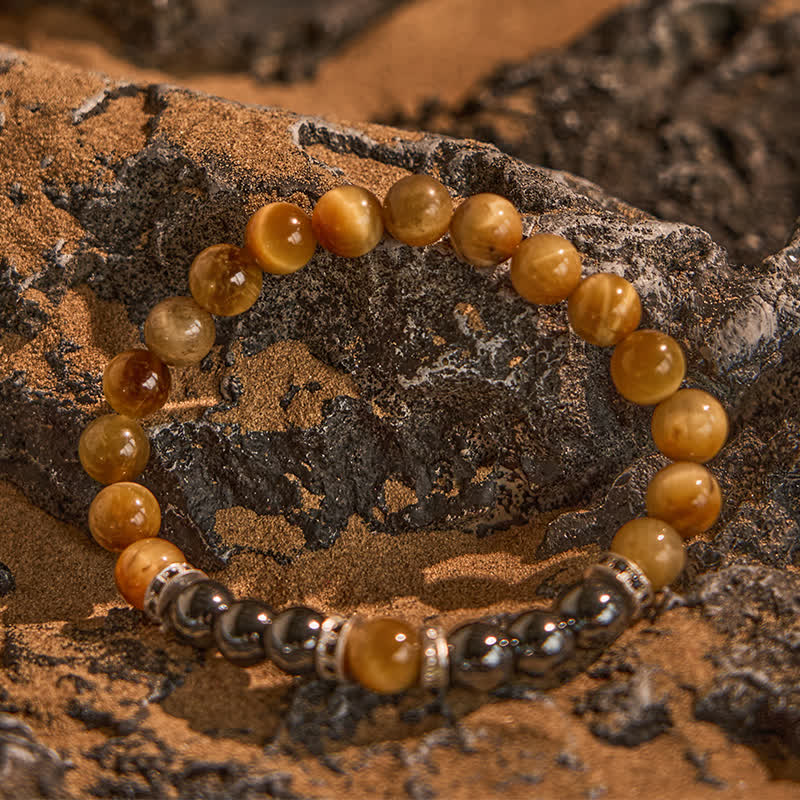Bracciale da uomo Olivenorma in perline di occhio di tigre in ematite naturale 