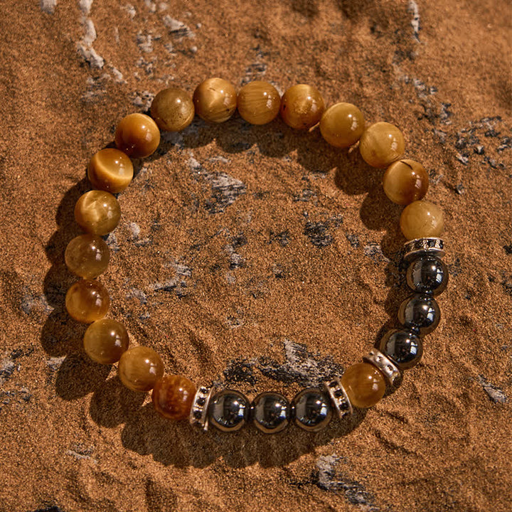 Bracciale da uomo Olivenorma in perline di occhio di tigre in ematite naturale 