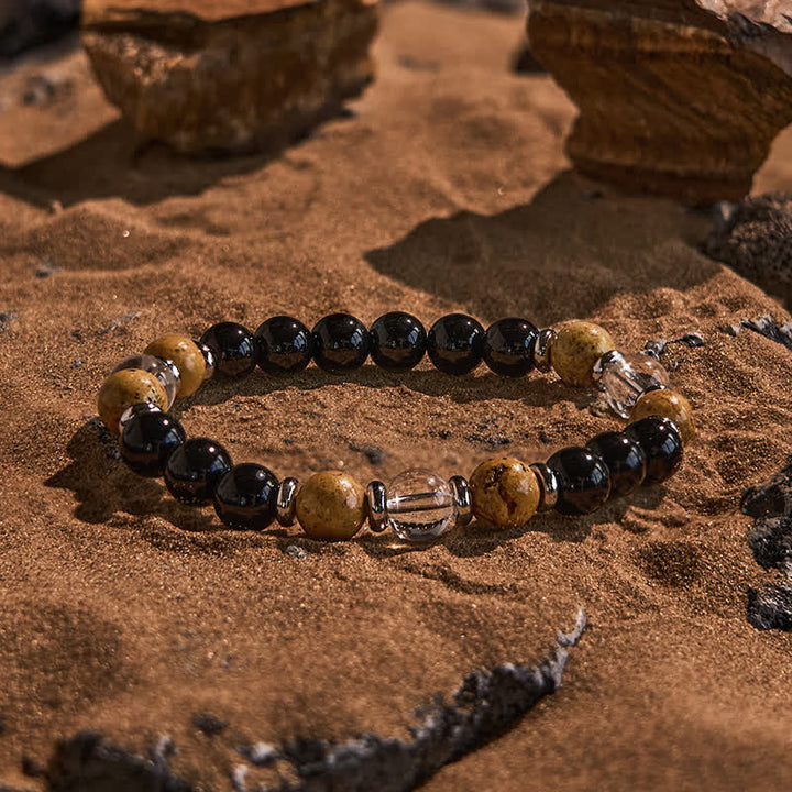 Bracciale Olivenorma Obsidian Clear Crystal Picture Jasper Beads