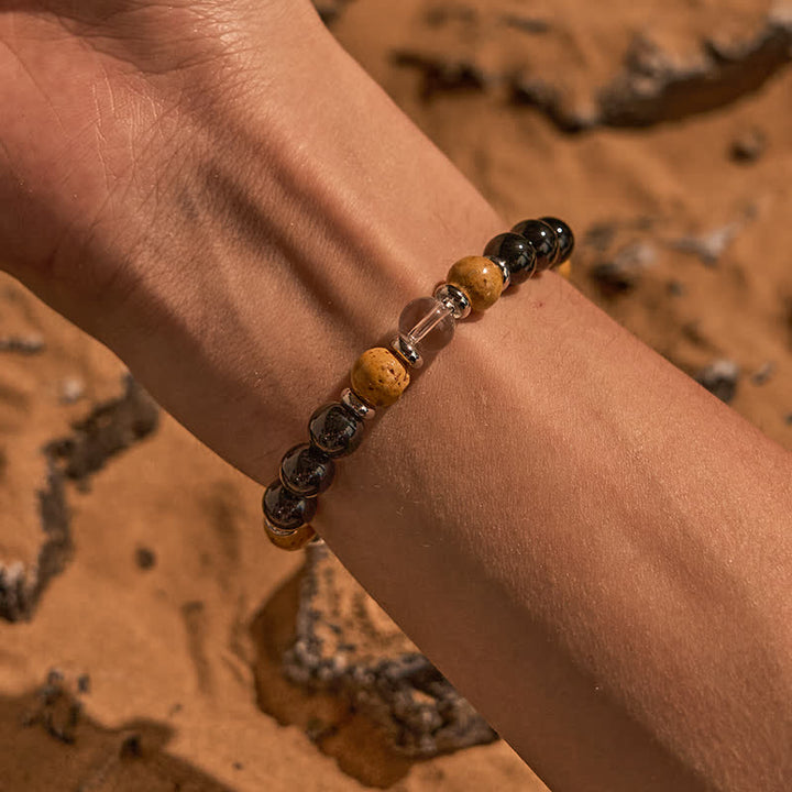 Bracciale Olivenorma Obsidian Clear Crystal Picture Jasper Beads